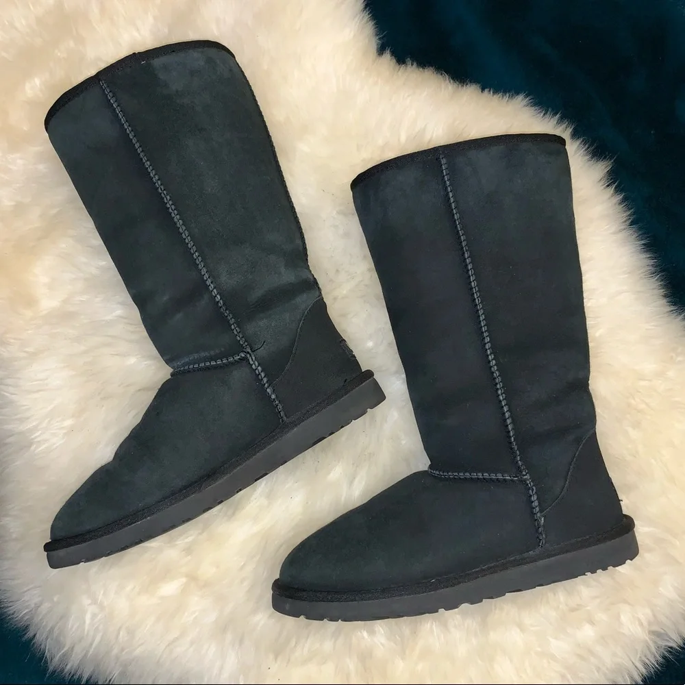 UGG Tall Classic Black Suede Winter Boots